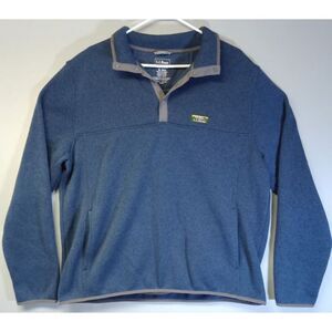 LL Bean Sweater Fleece Pullover Mens XL Blue Slightly Fitted Snap Button